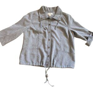 Christopher & Banks Womens Light Weight Snap Front Half Sleeve Blouse-Petite Lg